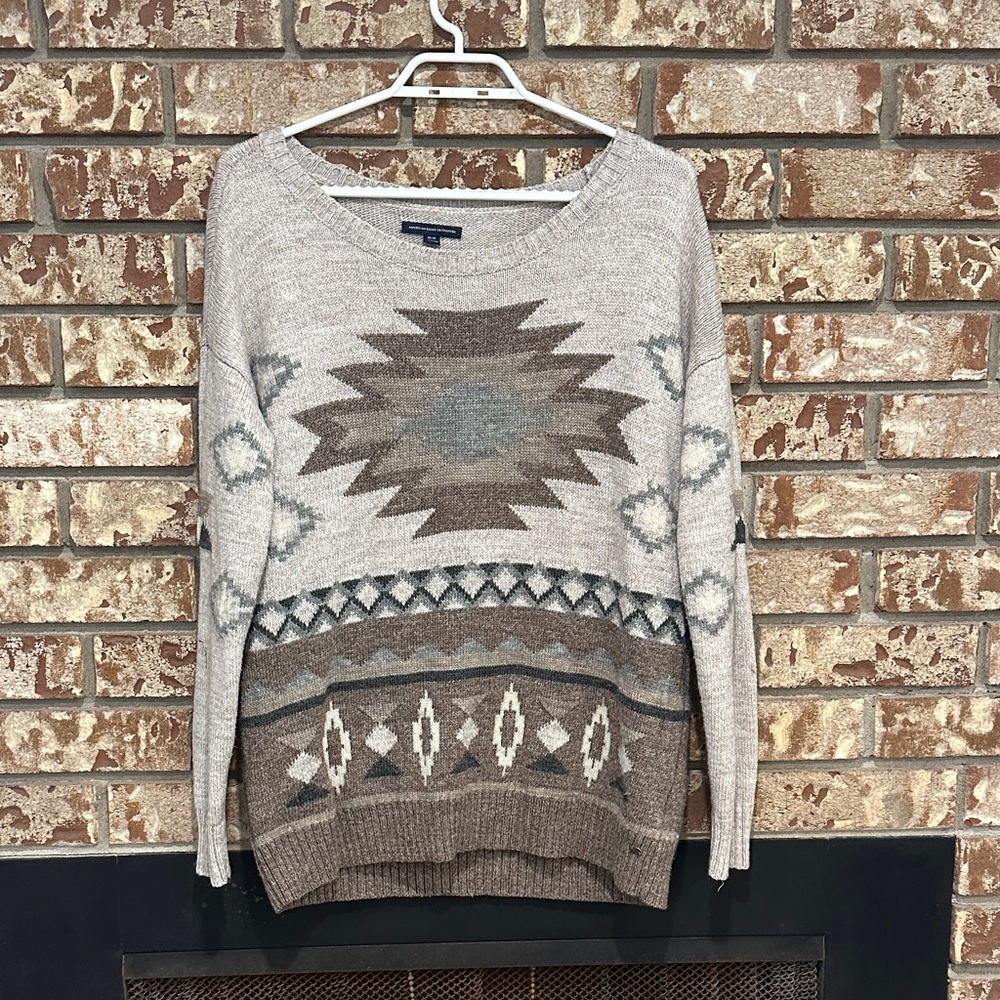 American Eagle Outfitters Beige and Brown Patterned‎ Aztec Sweater